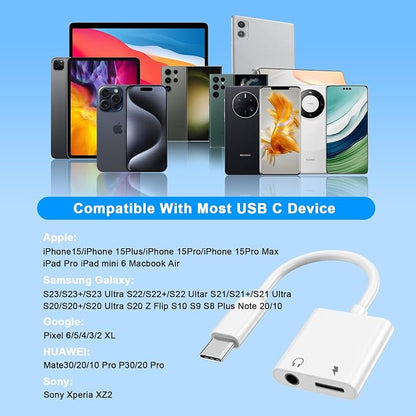 2Pack iPhone 16 15 Headphone Adapter, 2 in 1 USB C to 3.5mm Aux Audio Dongle - Image 7