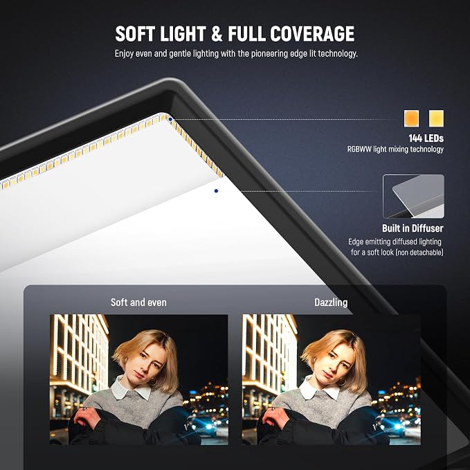 NEEWER 192 LED Video Light Panel, 20W Ultra Thin Bi Color Dimmable DSLR Camera - Image 5