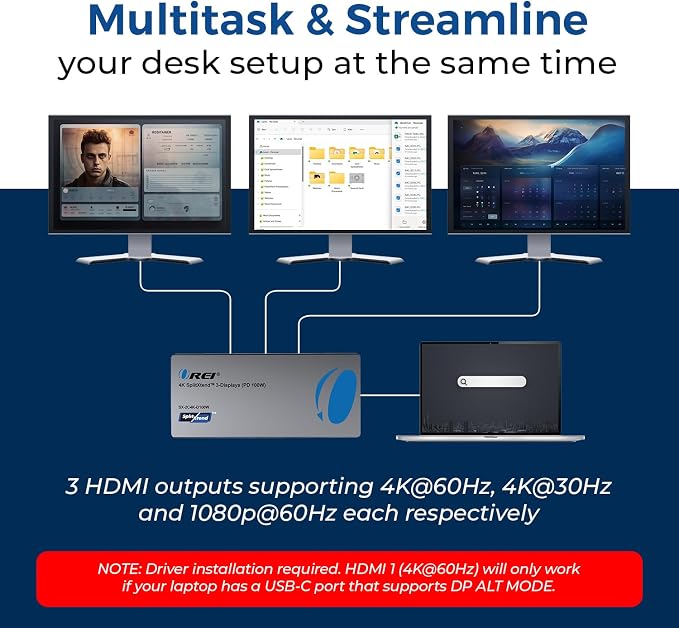 OREI SplitExtend Laptop Docking Station 3 Monitors - Image 2
