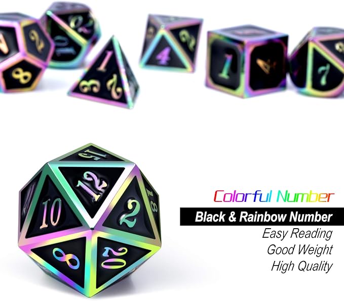 DNDND Rainbow Edge 7 Pieces Metal Dice Set DND Polyhedarl Heavy D&D Dice Set - Image 4