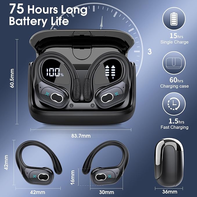 Wireless Earbuds 75hrs Bluetooth 5.4 Headphone Sport, 2025 Bluetooth Earbuds - Image 4