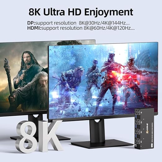 HDMI+2Displayport KVM Switch 3 Monitors 3 Computers 8K@60Hz 4K@144Hz, Triple - Image 7