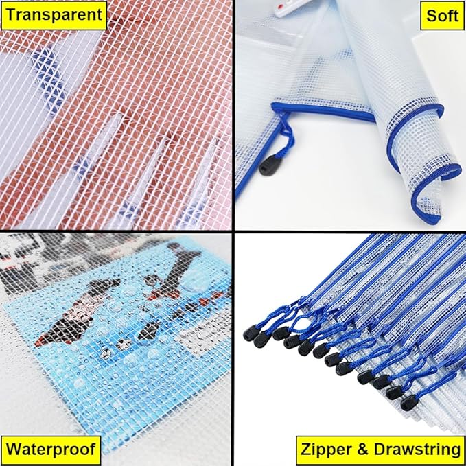 AUSTARK 20 Pcs Zipper File Bags, Plastic Mesh Pouch, Board Game Storage Bag - Image 3