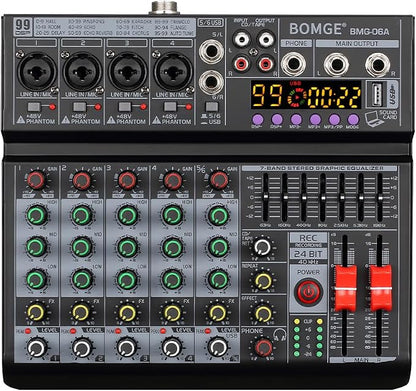 BOMGE 06A Professional 6 Channel DJ Audio Mixer, DJ Controller Sound Mixer by BOMGEMusicStudio