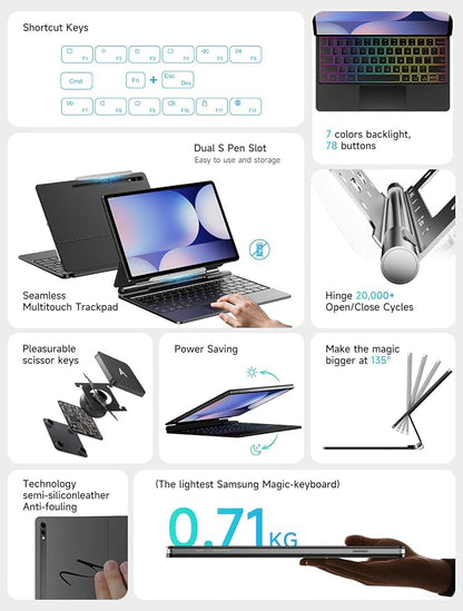 HOU Keyboard for Samsung Galaxy Tab S10+ Plus/S9+ Plus/S9 FE+ Plus/S8+ Plus/S7+ - Image 3