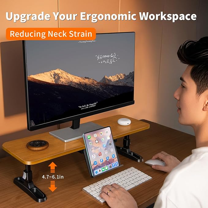 Wooden Monitor Stand Riser for Desk, Adjustable Height Monitor Shelf Riser - Image 7