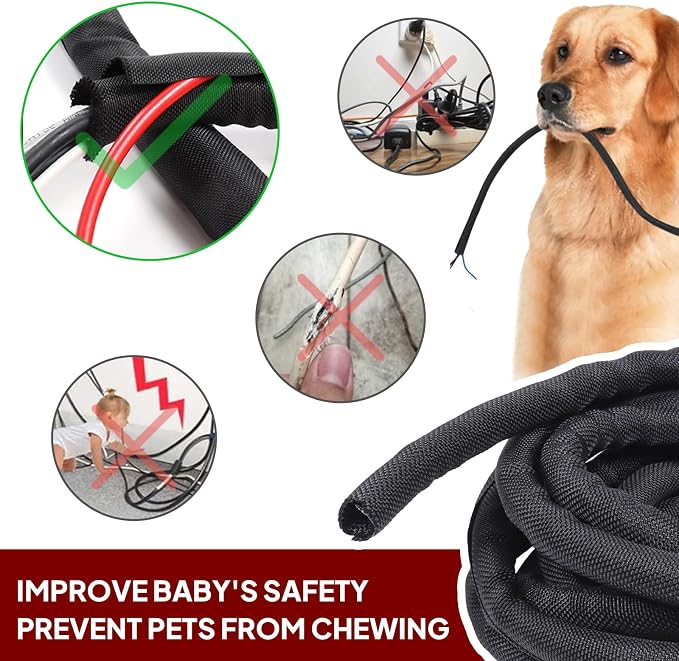 Black Braided Cable Management Sleeves Wire Loom Tubing Cord Protector - Image 8