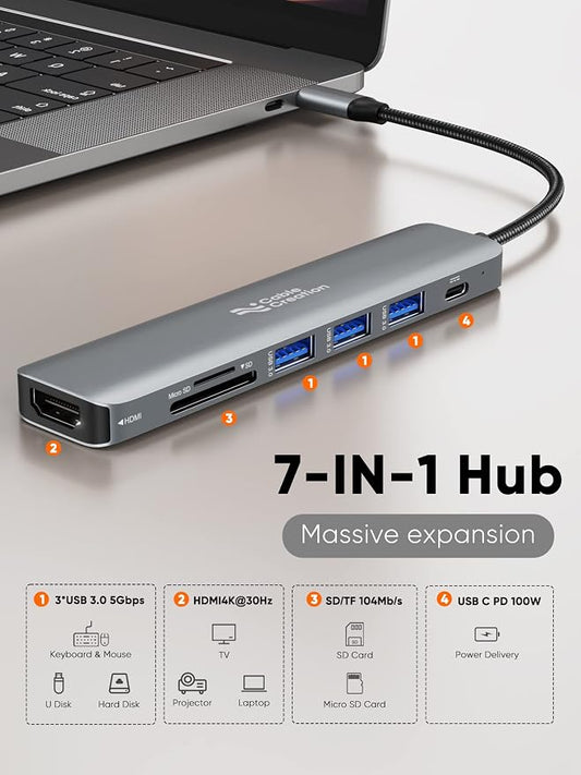 USB C Hub Multiport Adapter, CableCreation 7-in-1 USB C HDMI Hub - Image 2
