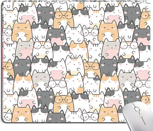 Kawaii Mouse Pad, Cute Cats Mouse Mat, Square Waterproof Non-Slip Rubber Base by SANWUMIAN