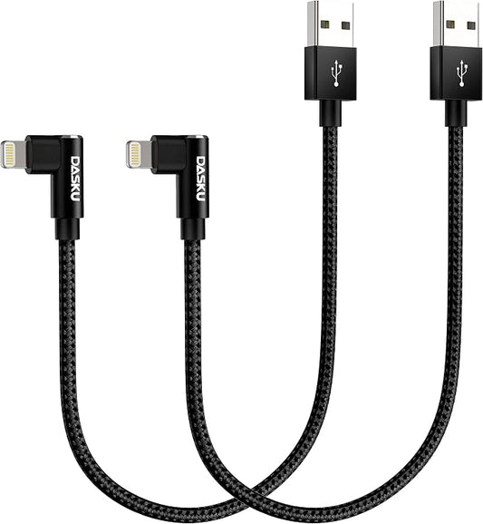 Short iPhone Charger 1FT 2Pack 12 inch 90 degree Lightning Cable Fast Nylon by Dasku