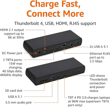 Amazon Basics Thunderbolt4/USB4 Pro Docking Station, 3xUSB A 3.1, Dual Display - Image 2