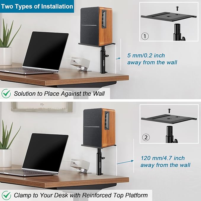 Set of 2 Studio Monitor Stands Desk Clamp Desktop Speaker Stands - Image 3