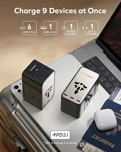 MOMAX GaN 205W Universal Travel Adapter, 9-in-1 European Travel Plug Adapter - Image 4