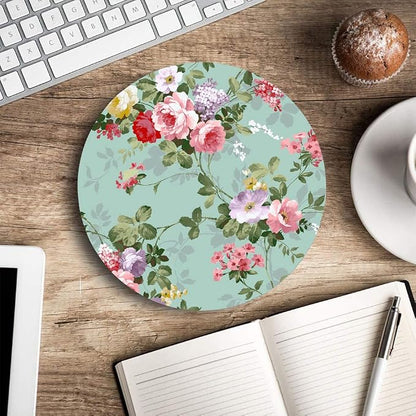Mouse Pad, Mint Floral Teal Mouse Pad, Washable Round Mousepad - Image 5