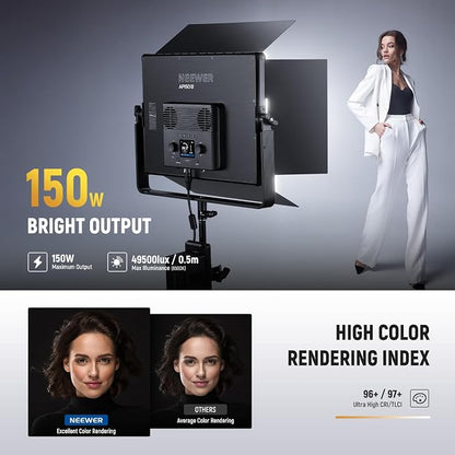 NEEWER 150W Bi Color LED Panel Video Light Kit, 1440 LEDs 49500Lux@0.5m - Image 3