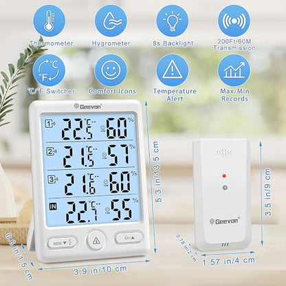 Geevon Indoor Outdoor Thermometer Wireless, 5-Inch Display Digital Hygrometer - Image 3