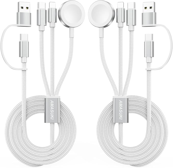 2Pack White-Travel Essentials 3 in 2 USB C Cable by ChargeBeyondPowerWithin