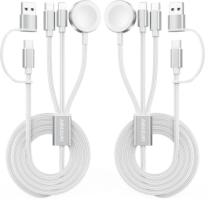 2Pack White-Travel Essentials 3 in 2 USB C Cable by ChargeBeyondPowerWithin