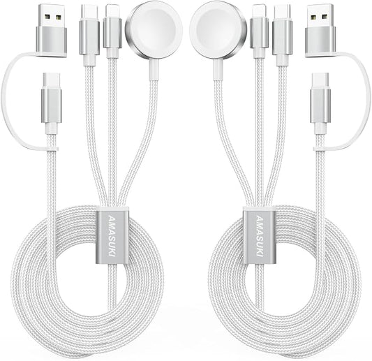 2Pack White-Travel Essentials 3 in 2 USB C Cable by ChargeBeyondPowerWithin