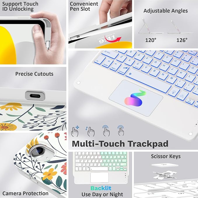 MoKo Touch Keyboard Case for iPad 11th Generation 11 inch 2025, iPad 10th - Image 3