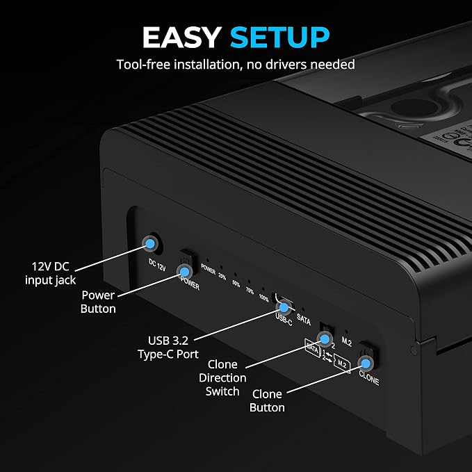 SABRENT USB-C Lay Flat Docking Station – NVMe M.2 + SATA 2.5”/3.5” SSD/HDD - Image 6