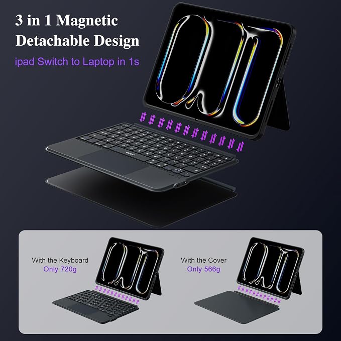 iPad Pro 13 inch Case with Keyboard, Flex Magnetic Detachable Backlit Keyboard - Image 4