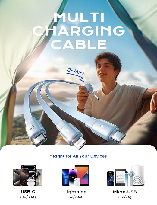 LISEN Multi Charging Cable 3 in 1 iPhone 16 Charger Cord, Retractable Car - Image 2