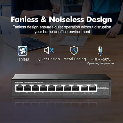 10 Port Mini PoE Switch with 8 PoE+, 2 Uplink, 10/100Mbps Ethernet, 120W - Image 5
