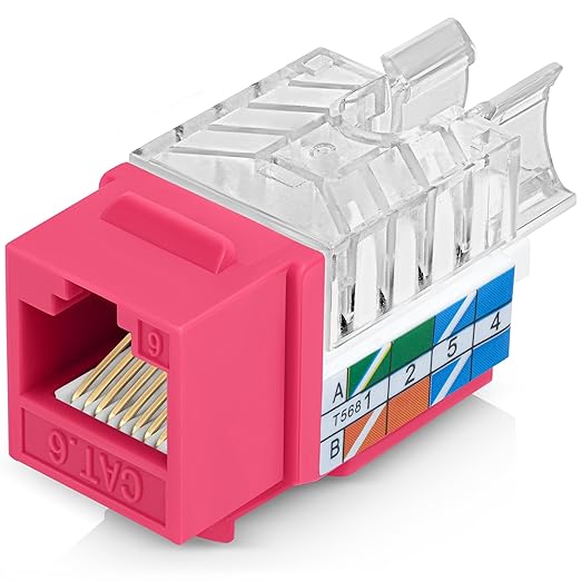 Everest 45° Angled RJ45 Cat6 Keystone Jacks 10-Pack in Pink by EverestMediaSolutions