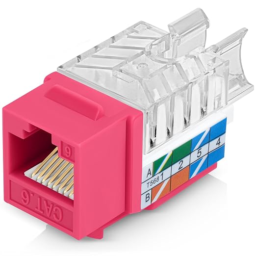 Everest 45° Angled RJ45 Cat6 Keystone Jacks 50-Pack in Pink by EverestMediaSolutions
