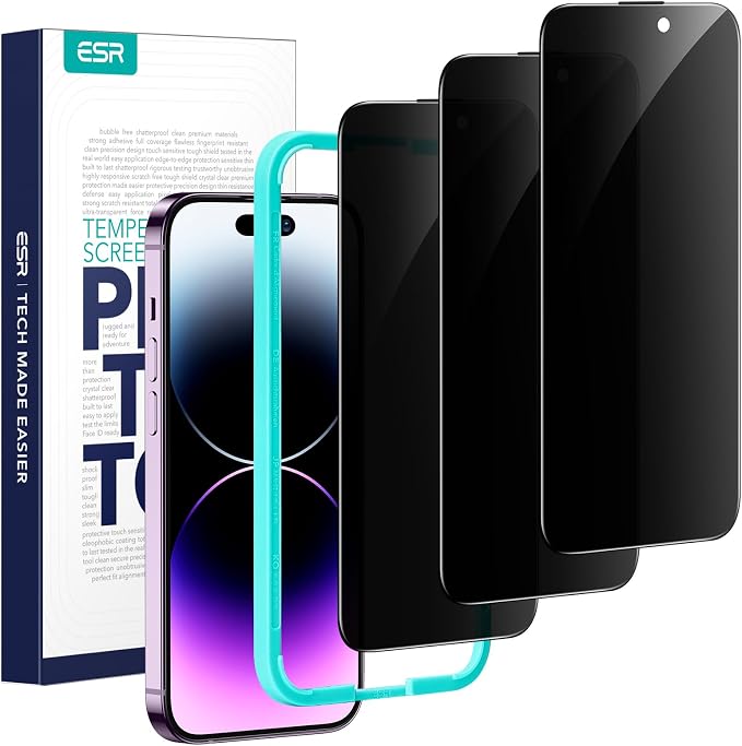 ESR 3 Pack for iPhone 14 Pro Privacy Screen Protector, Anti-spy Tempered-Glass by ESR
