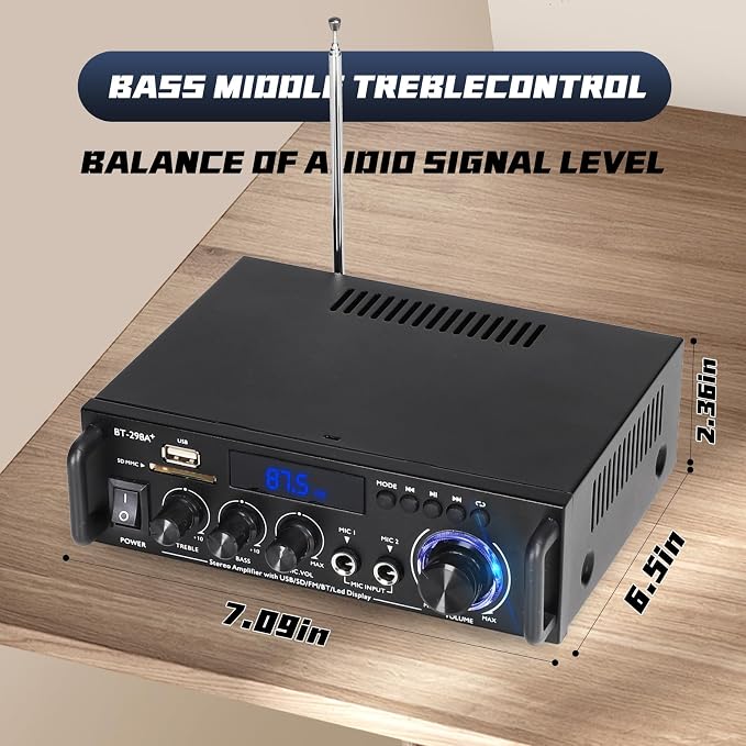 Stereo Audio Amplifier, 300W Home 2 Channel Wireless Bluetooth 5.0 Power - Image 5