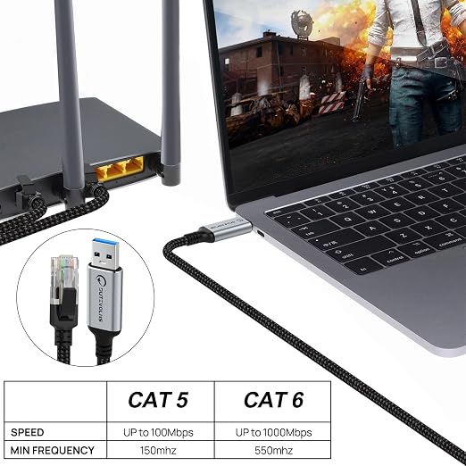 USB to Ethernet Cable 5 FT, USB 3.0 A to RJ45 Male Nylon Adapters, Gigabit - Image 5