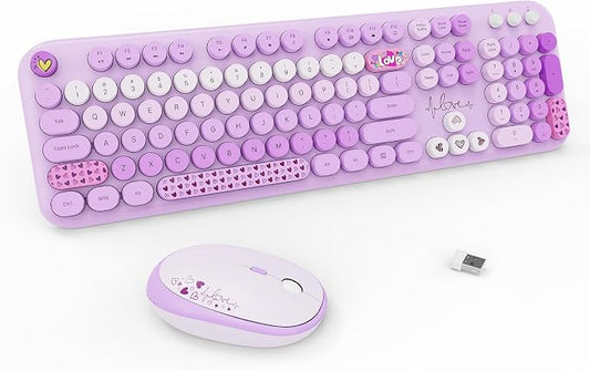 Wireless Keyboard and Mouse Set, 104 Round Keys Full-Size Cute Colorful by TT-FOPETT