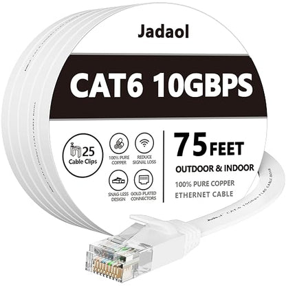 Jadaol Cat 6 Ethernet Cable 75 ft, 10Gbps Support Cat8 Cat7 Network, Flat RJ45 by Jadaol