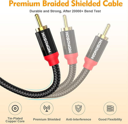 HOSONGIN RCA Cables 8FT 2 Pack, 2-Male to 2-Male RCA Audio Stereo Subwoofer - Image 4