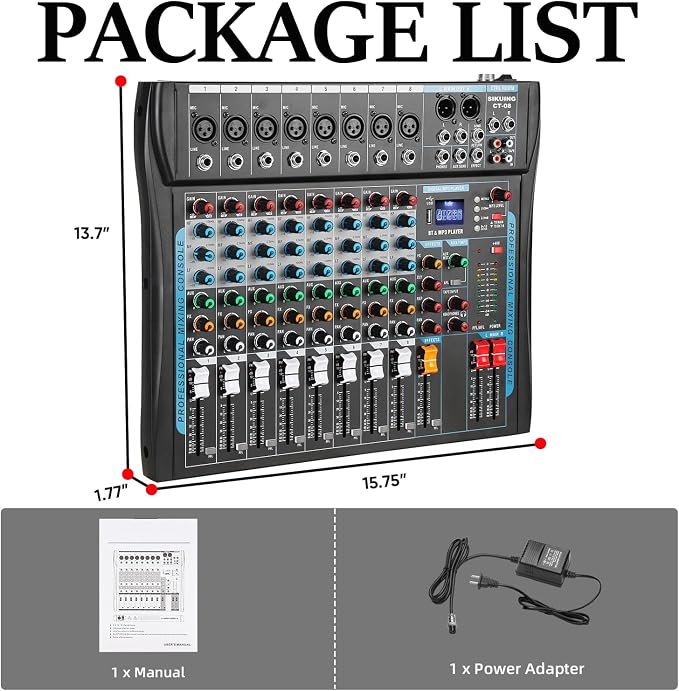 8 Channel Audio Mixer Sound Board Mixer 16 DSP Effect Audio Interfacer w/USB - Image 9