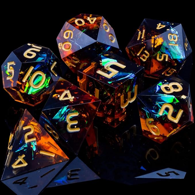 ARUOHHA DND Resin Dice Set 7Pcs Handmade Glitter Inclusions Sharp Edge Dragons - Image 4