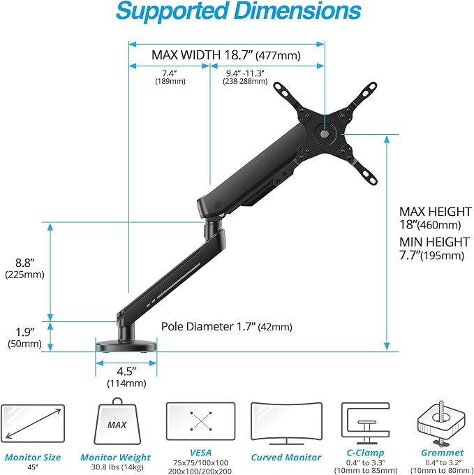 AVLT Single 27”-45” RGB Gaming Monitor Arm Desk Mount Built-in 20 Lighting - Image 4