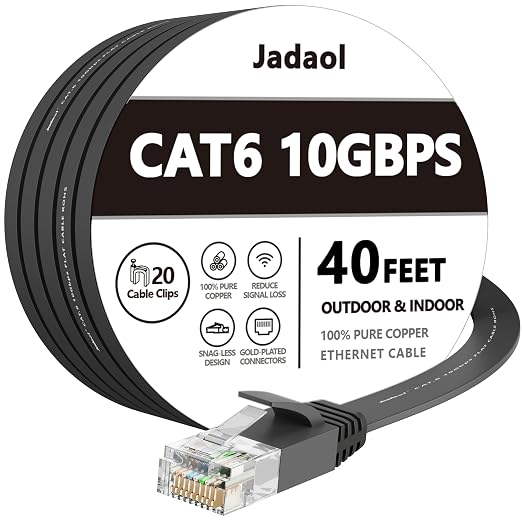 Jadaol Cat 6 Ethernet Cable 40 ft, 10Gbps Support Cat8 Cat7 Network, Flat RJ45 by Jadaol