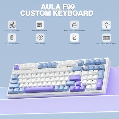 AULA F99 Wireless Mechanical Keyboard, Tri-Mode BT5.0/2.4GHz/USB-C Hot - Image 2