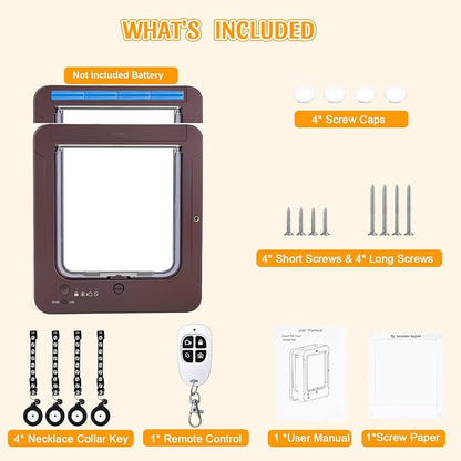 Smart Cat Door with 4 Collar Sensor Key, RFID Cat Door Collar Activated with - Image 7