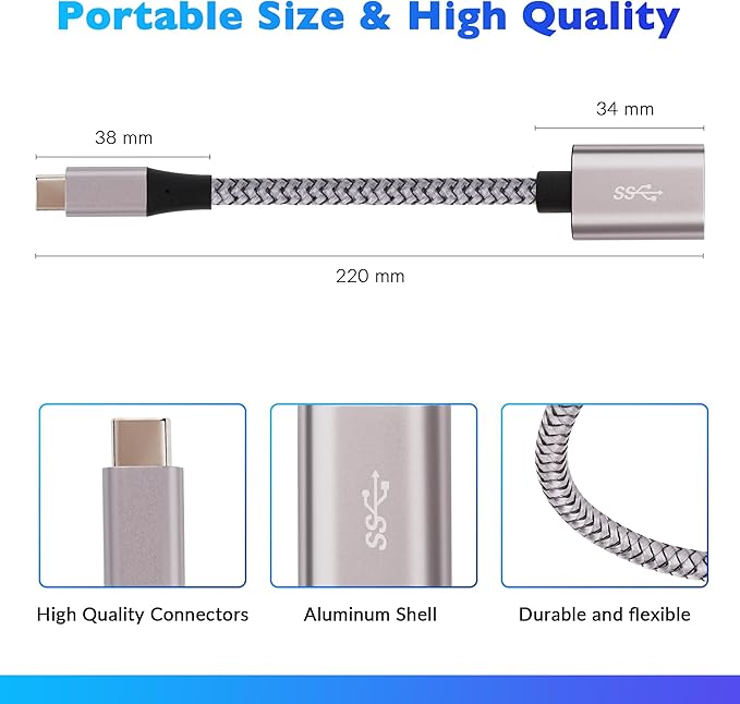USB-C to USB 3.1 Adapter（2 Pack）, Nylon Braided Type-C OTG Cable USB C Male to - Image 6