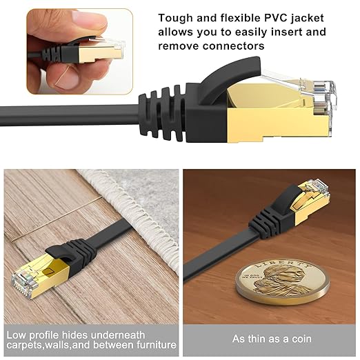 Ercielook CAT8 Ethernet Cable 30 ft High Speed, Shielded Flat Internet Cable - Image 2