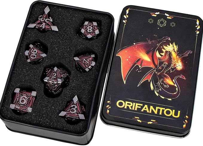 7PCS Metal DND Dice Set with Box, Debris RPG Red D and D Dice - Image 6