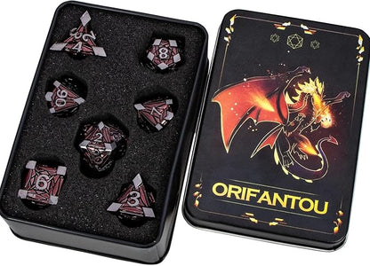 7PCS Metal DND Dice Set with Box, Debris RPG Red D and D Dice - Image 6