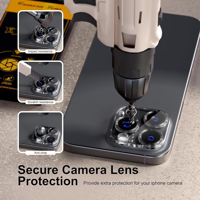 beuxece for 6 Pack iPhone 15 Pro/iPhone 15 Pro Max Camera Lens Protector 9H - Image 3