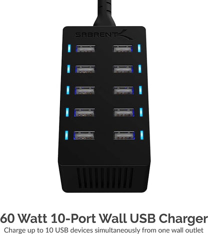 Sabrent 60 Watt 10-Port Family-Sized Desktop USB Rapid Charger. Smart USB Ports - Image 3