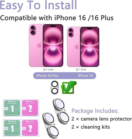 2 Pack Camera Lens Protector for iPhone 16 / iPhone 16 Plus, AR Tempered Glass - Image 2