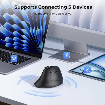 seenda Ergonomic Mouse Rechargeable, USB+Dual Bluetooth, MOU-302 Vertical - Image 2